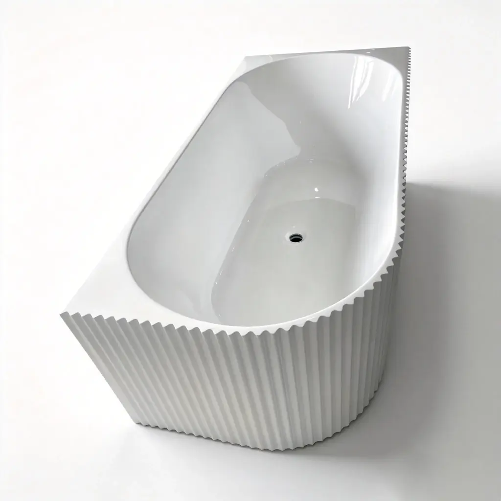 1705X790X605mm Matte White Binge Fluted Skirt Bath Left Corner None Overflow 40mm Waste+Pipe Supplied