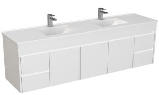 1800*460*545mm White Polyurethane PVC vanity Stone Top with Undermount Basins soft closing doors and drawers Optional: Poly Top with single or double basins DWH