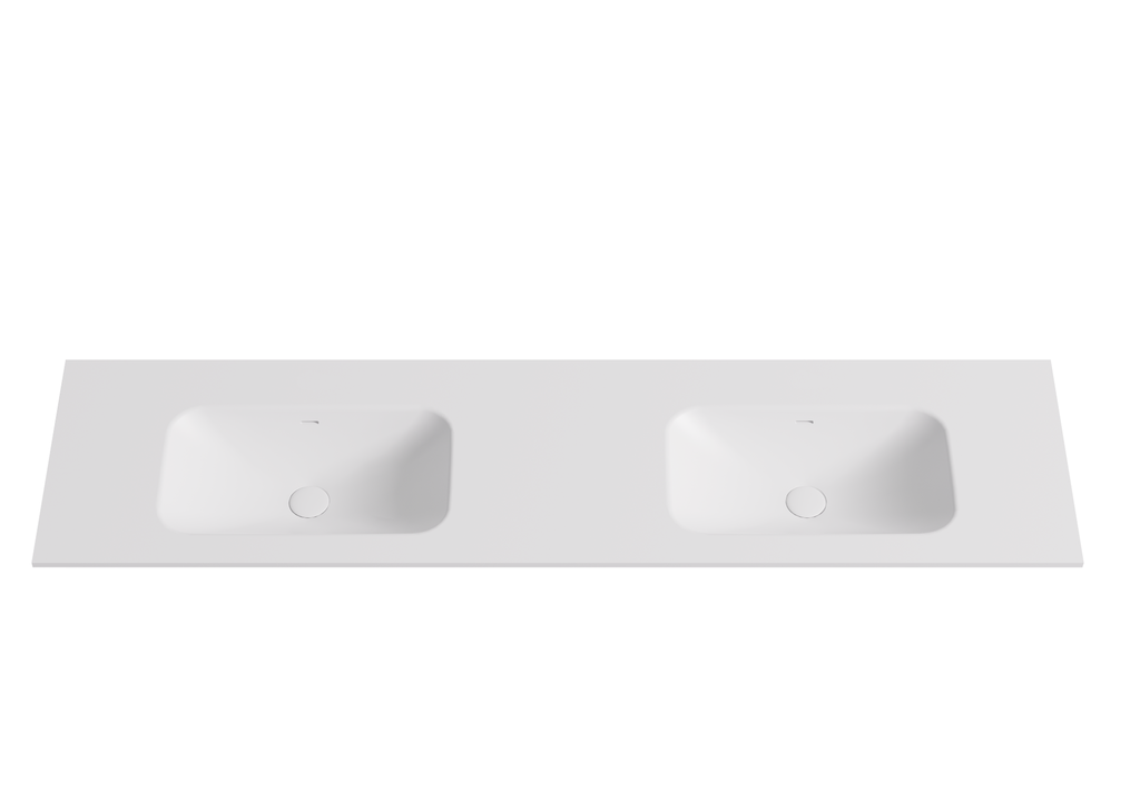 [56079] 1805X465X145 Gloss White Chasey Solid Surface Stone Basin Double Bowl