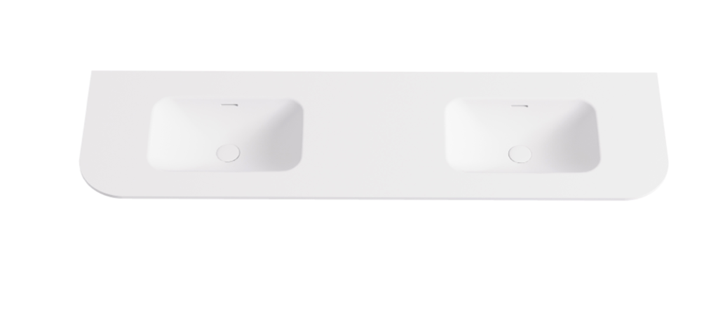 [56092] 1805X505X140 Matte White Aruro Solid Surface Stone Basin Double Bowl