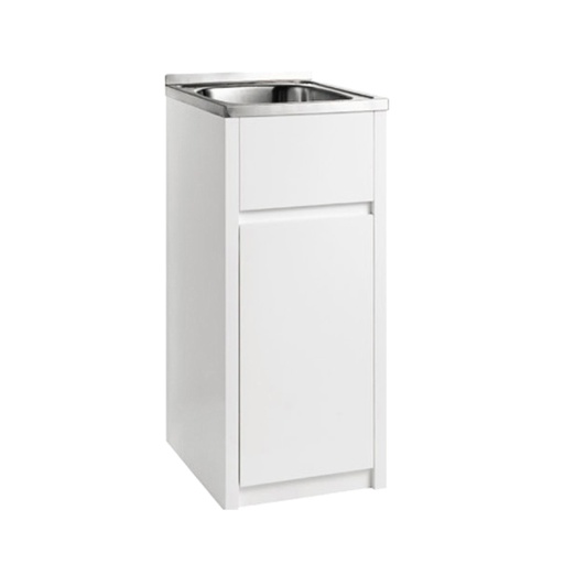 30 Litres Stainless Laundry Sink with PVC cabinet Size: 385*500*890mm Laundry kits and waste are included Soft closing doors