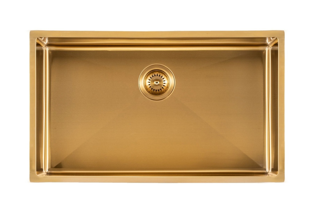 304 Stainless Steel Brushed Gold PVD Coating Single Bowl Kitchen Sink(Round Edges,with Bottom Tray)762*457*254mm