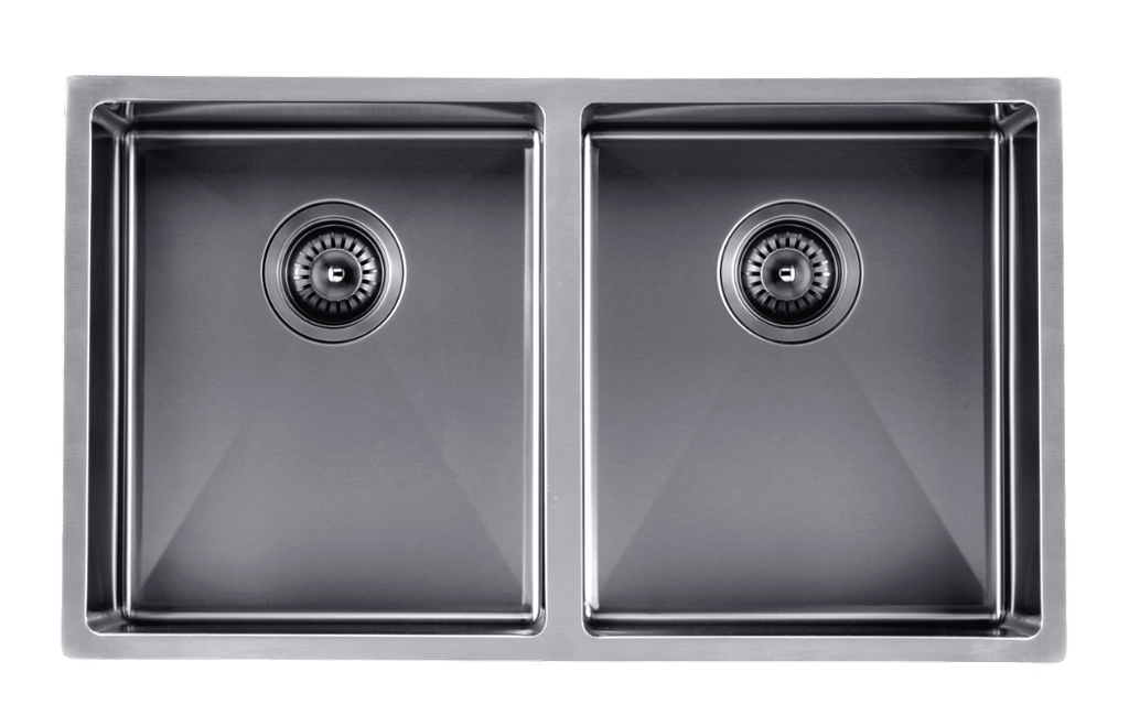 304 Stainless Steel Gun Metal Grey PVD Coating Double Bowl Kitchen Sink(Round Edges,with Bottom Tray)770*450*215mm