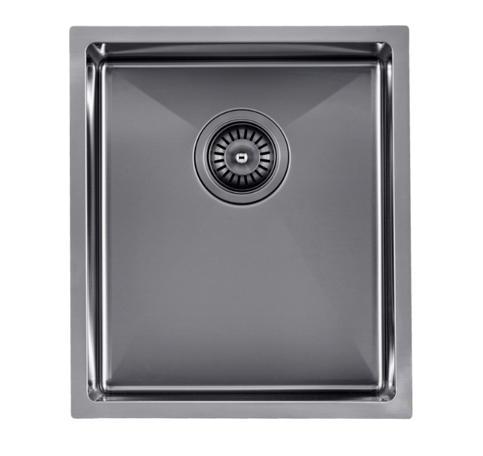 304 Stainless Steel Gun Metal Grey PVD Coating Single Bowl Kitchen Sink(Round Edges,with Bottom Tray)390*450*215mm