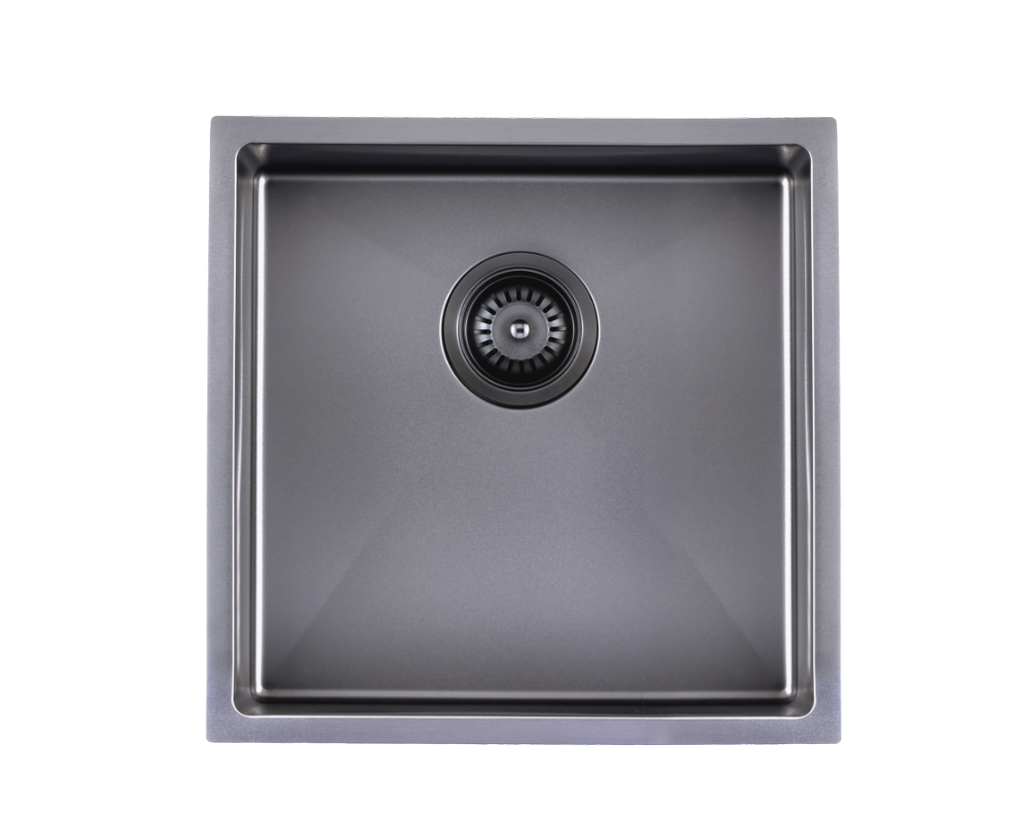 304 Stainless Steel Gun Metal Grey PVD Coating Single Bowl Kitchen Sink(Round Edges,with Bottom Tray)440*440*205mm