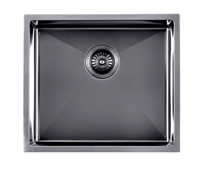 [41195] 304 Stainless Steel Gun Metal Grey PVD Coating Single Bowl Kitchen Sink(Round Edges,with Bottom Tray)510*450*230mm