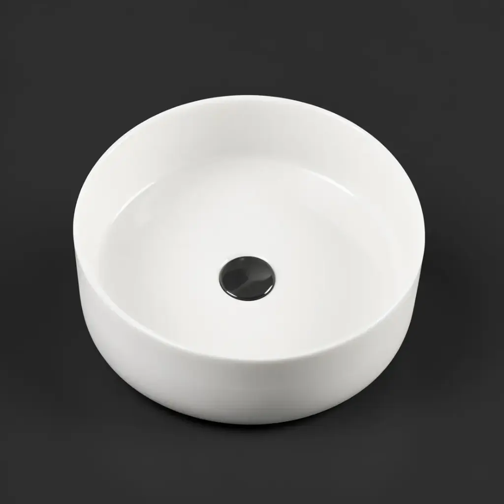 350*350*120mm Round Gloss White Ceramic Above Counter Basin Non-overflow