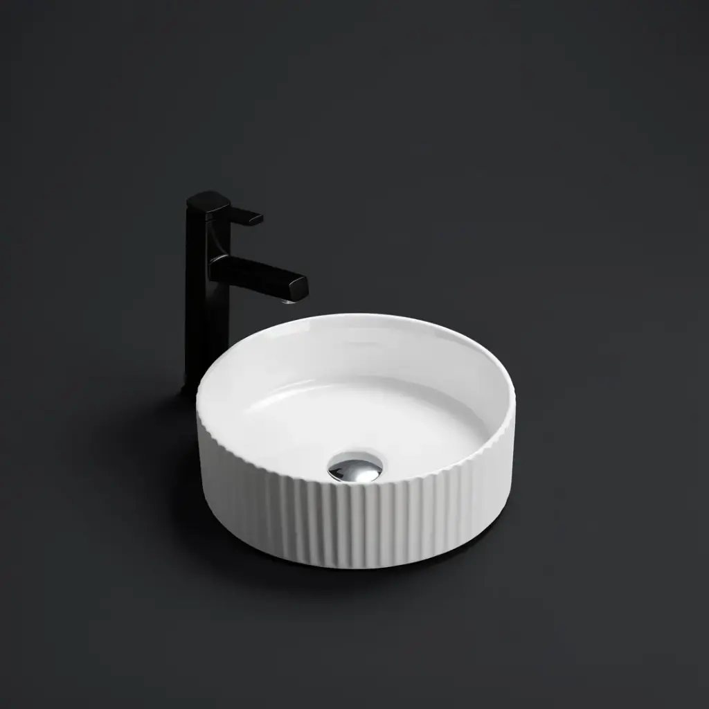 360*360*115 Gloss White Olley Fine Ceramic Fluted Art Basin No Overflow,32mm Waste