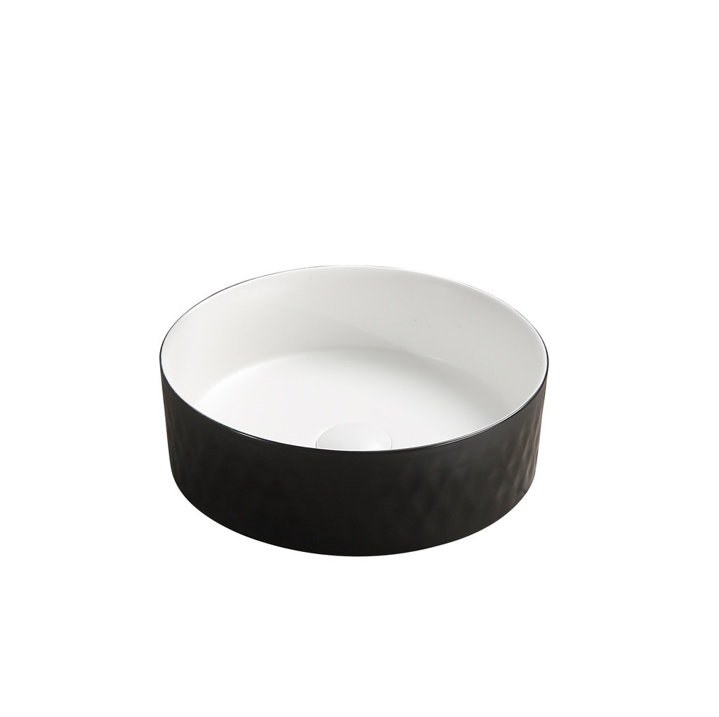 [55482] 360*360*120mm Matte Black Outside,Matt White Inside Ollia Diamond Fine Ceramic Above Counter Basin No Overflow,32mm Waste