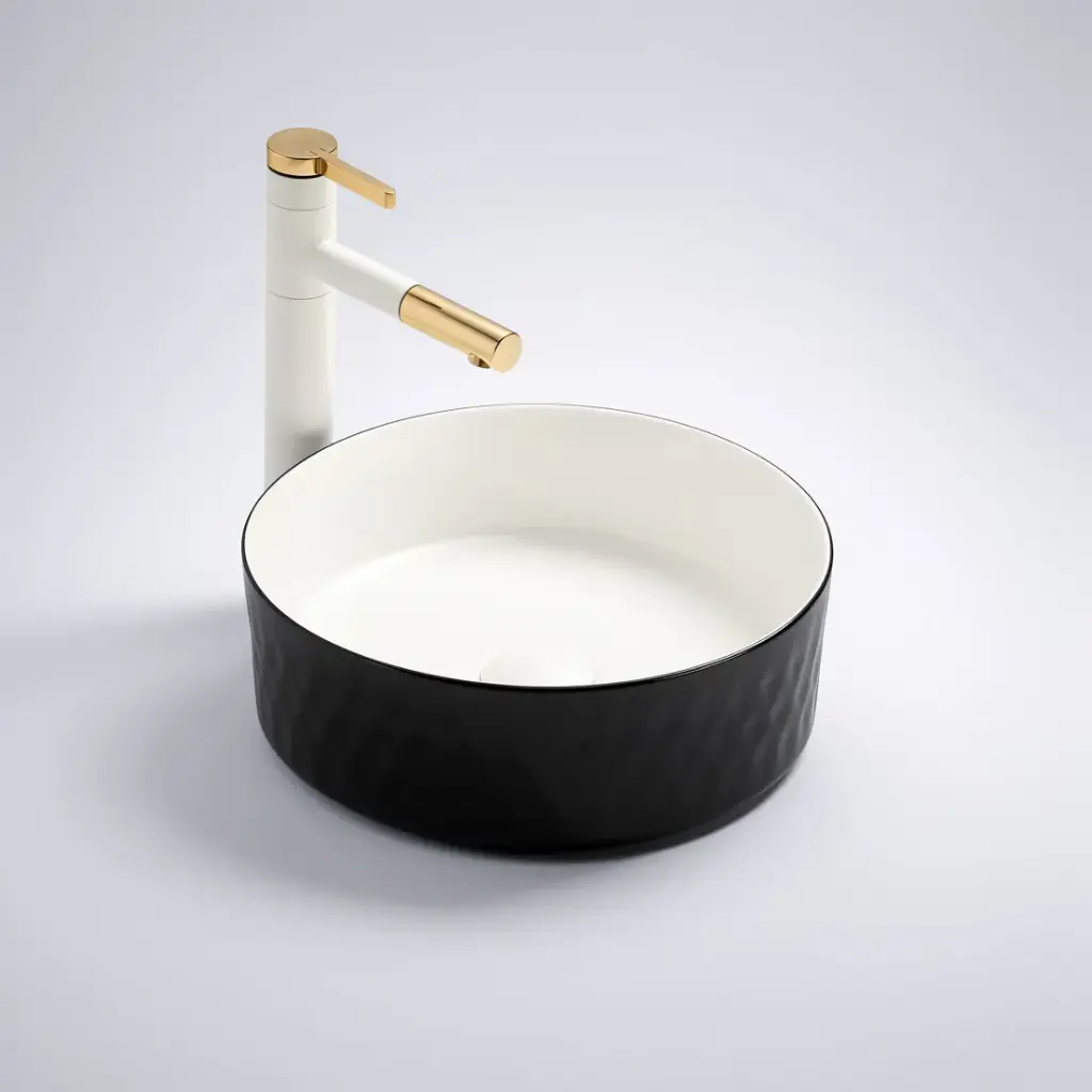 360*360*120mm Matte Black Outside,Matt White Inside Ollia Diamond Fine Ceramic Above Counter Basin No Overflow,32mm Waste