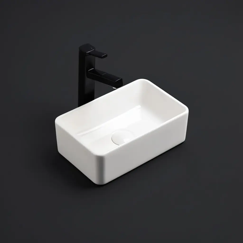 361*231*119mm Gloss White Crete Fine Ceramic Above Counter Basin No Overflow,32mm Waste
