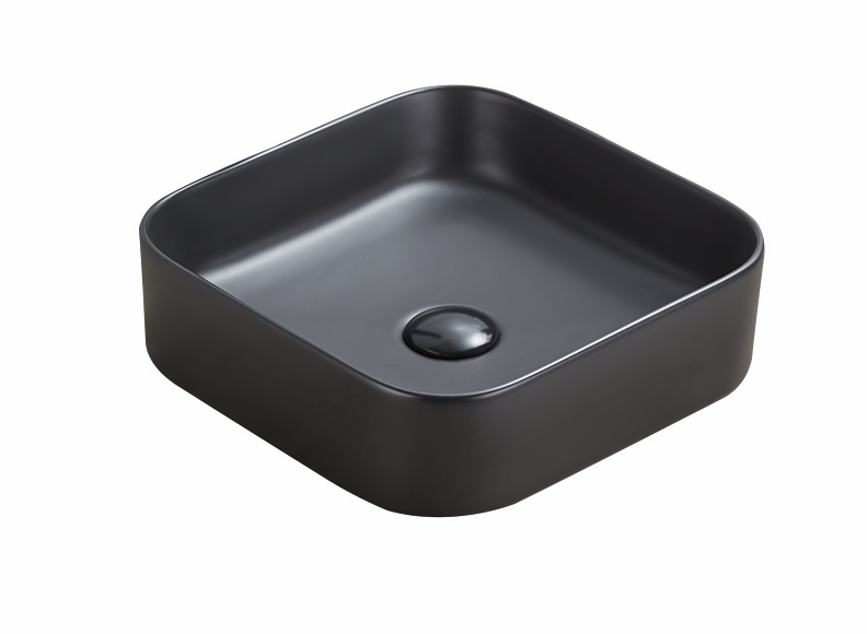 [55450] 370*370*113mm Matte Black Kliff Fine Ceramic Above Counter Basin No Overflow,32mm Waste