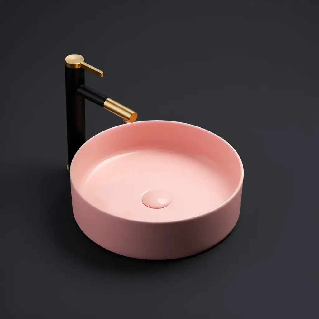 395*395*115mm Matte Pink Olley Fine Ceramic Above Counter Basin No Overflow,32mm Waste