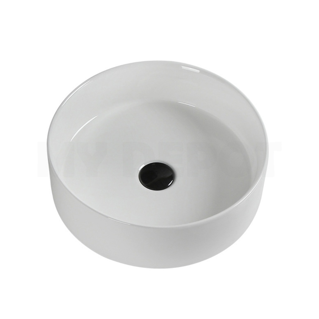 400*400*115mm Round Gloss White Ceramic Above Counter Basin Non-overflow