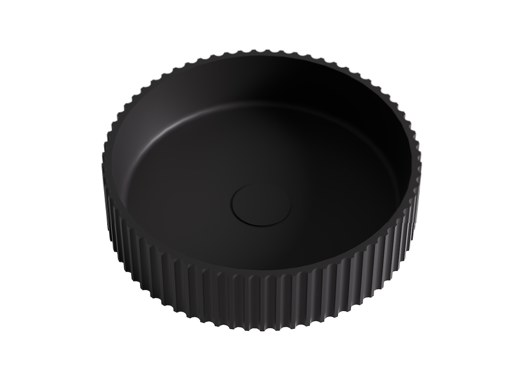 [55405] 400*400*120mm Matt Black Olley Fluted Solid Surface Above Counter Basin 32mm Waste