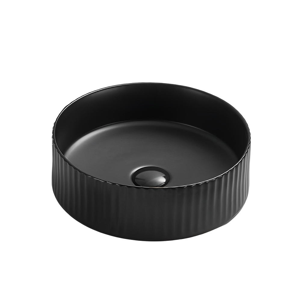 400*400*125mm Matte Black Olley Fine Ceramic Fluted Art Basin No Overflow,32mm Waste