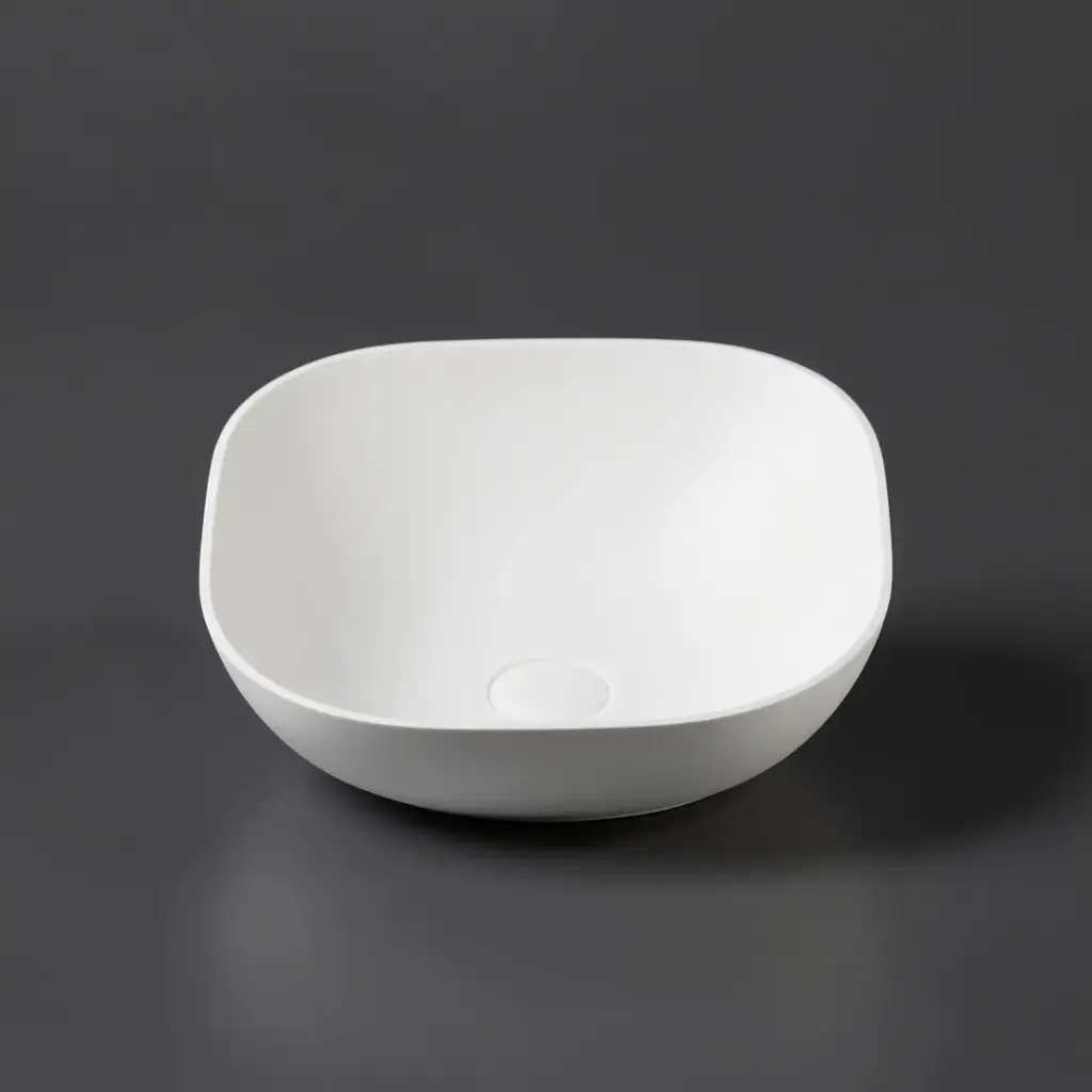 400*400*140mm Matt White Perry Solid Surface Stone Above Counter Basin 32mm Waste