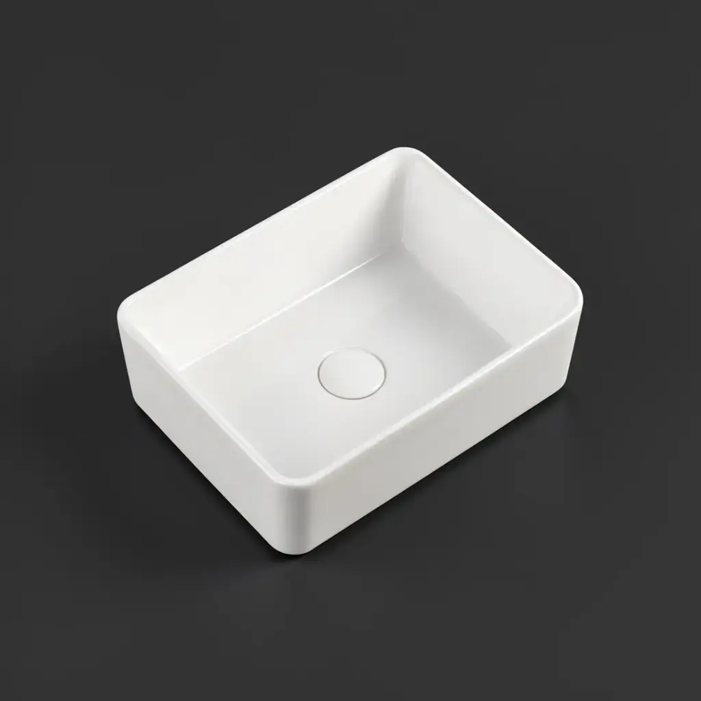 410*300*130mm Rectangle Gloss White Ceramic Above Counter Basin Non-overflow