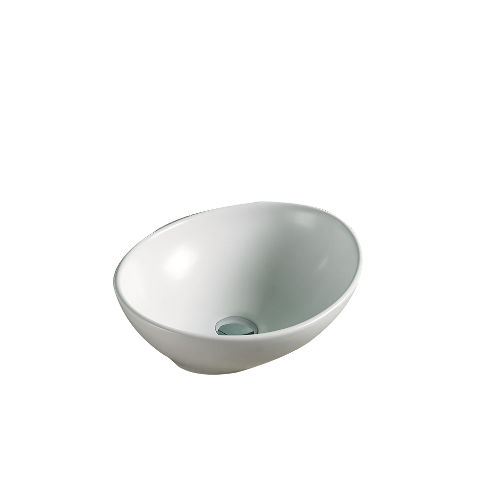 410*340*135mm Matte White Birch Fine Ceramic Above Counter Basin No Overflow,32mm Waste