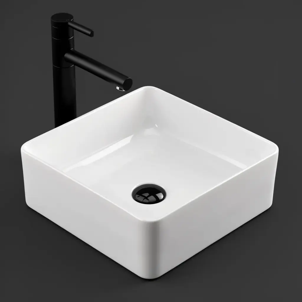410*410*135mm Square Gloss White Ceramic Above Counter Basin Non-overflow