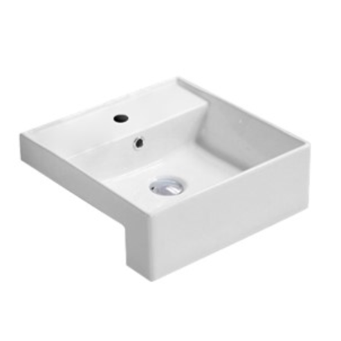 410*410*140mm Semi recess Basin Gloss White Fine Ceramic Waste: 32mm Overflow