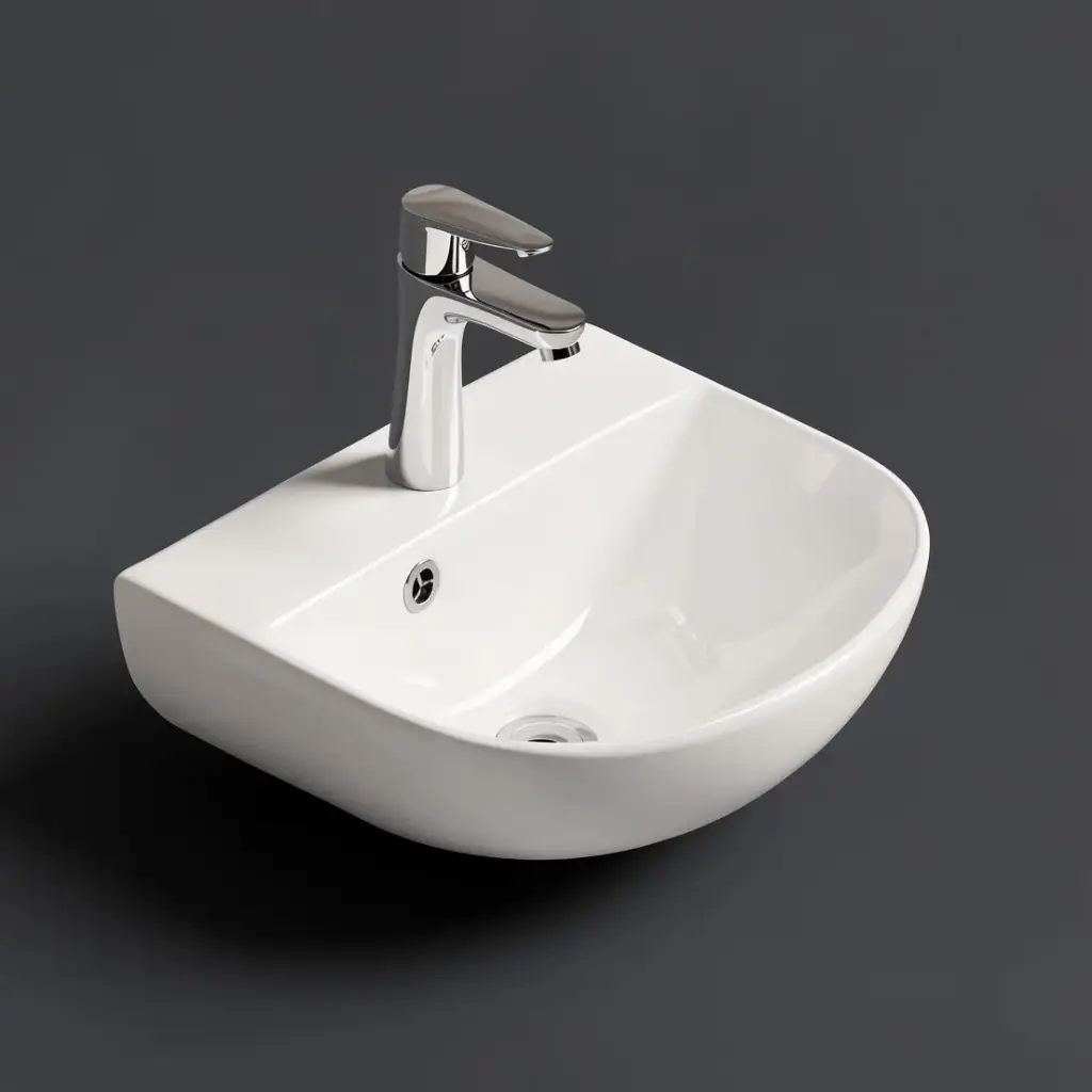 440*369*175mm Gloss White Carrida Fine Ceramic Wall Hung Basin Overflow,32mm Waste