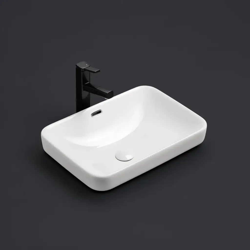 455*334*170mm Gloss White Kliff Fine Ceramic Insert Basin Overflow,32mm Waste