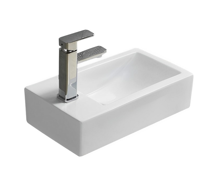 [55496] 457*255*120mm Gloss White Crete Fine Ceramic Wall Hung Mini Basin Left Tap Hole No Overflow,32mm Waste