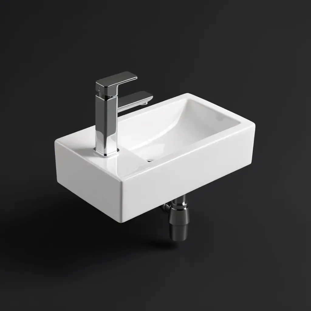 457*255*120mm Gloss White Crete Fine Ceramic Wall Hung Mini Basin Left Tap Hole No Overflow,32mm Waste