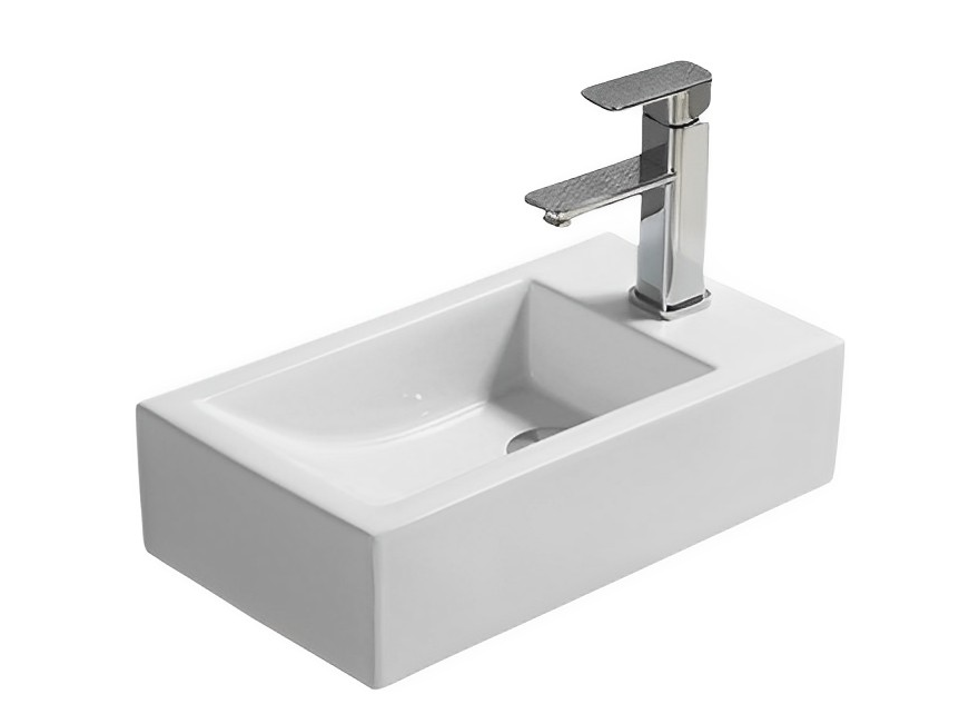 457*255*120mm Gloss White Crete Fine Ceramic Wall Hung Mini Basin Left Tap Hole No Overflow,32mm Waste