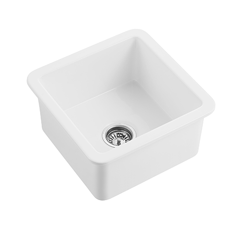 457*457*228mm Gross White Camden Fireclay Insert/Undermound Sinks Bottom Grid & Chrome Basket Waste (FCSW) Included