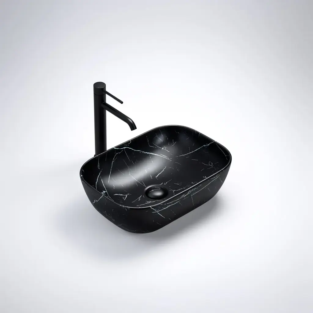 460*325*137mm Matt Marble Black Ellips Fine Ceramic Above Counter Basins Non Overflow,32mm Waste