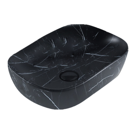 465*320*137mm Above Counter Basin Matte Black Marble Waste:32mm Non Overflow