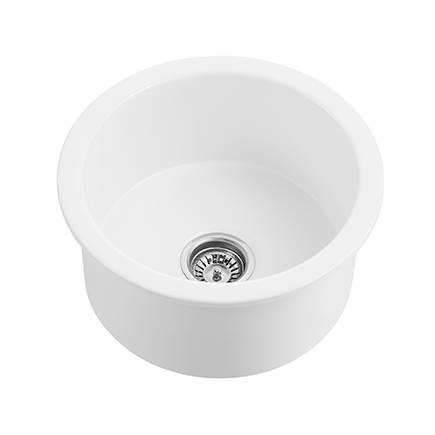 470*228mm Gross White Camden Fireclay Round Insert/Undermound Sinks Bottom Grid & Chrome Basket Waste (FCSW) Included