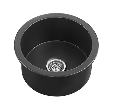 470*228mm Matte Black Camden Fireclay Round Insert/Undermound Sinks Bottom Grid & Chrome Basket Waste (FCSW) Included