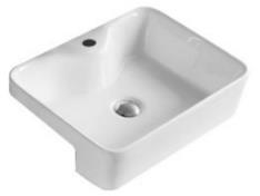 480*370*130mm Semi Recess Basin Gloss White Fine Ceramic Waste: 32mm Non Overflow