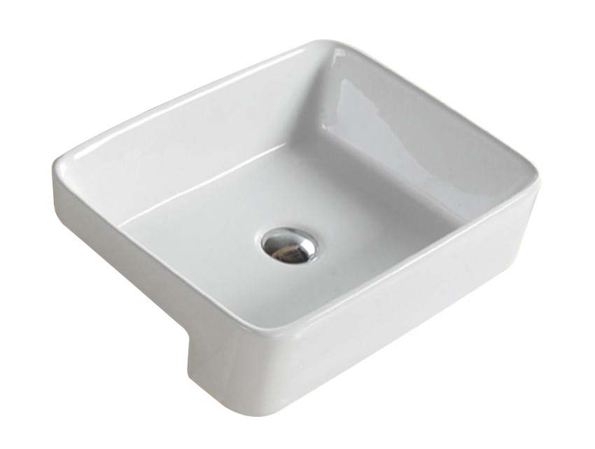[55529] 480*377*135mm Gloss White Kliff Fine Ceramic Semi Ress Basin Tap Hole No Overflow,32mm Waste