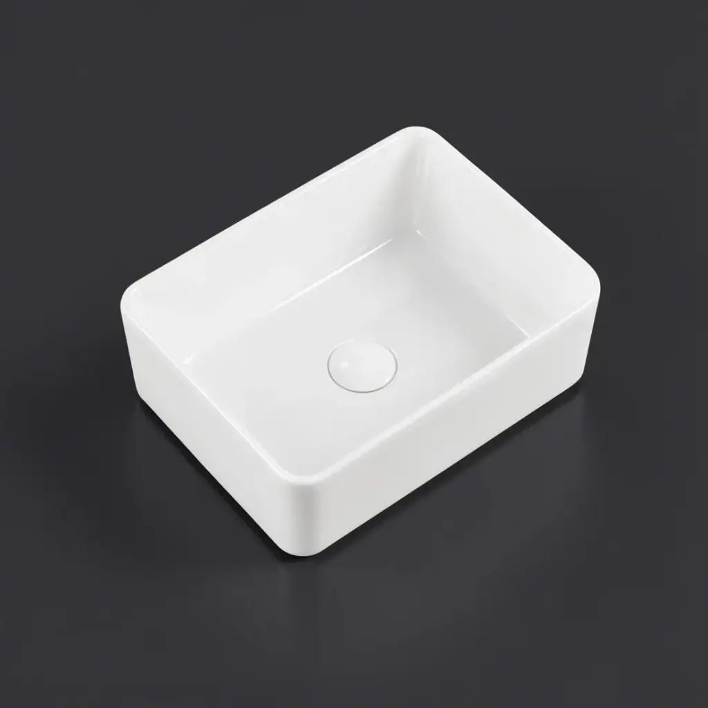 485*385*130mm Rectangle Gloss White Ceramic Above Counter Basin Non-overflow