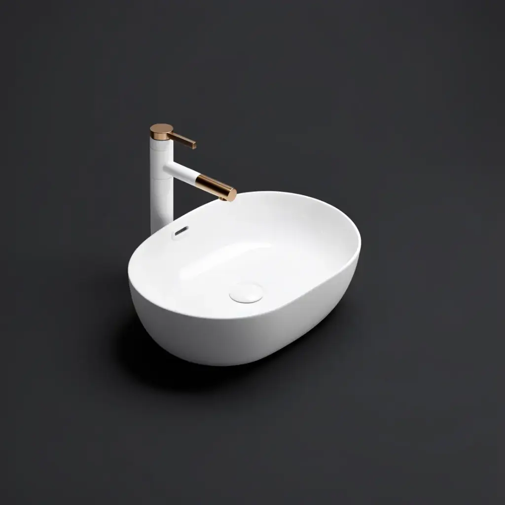 490*350*140mm Gloss White Ellips Fine Ceramic Above Counter Basins Overflow,32mm Waste