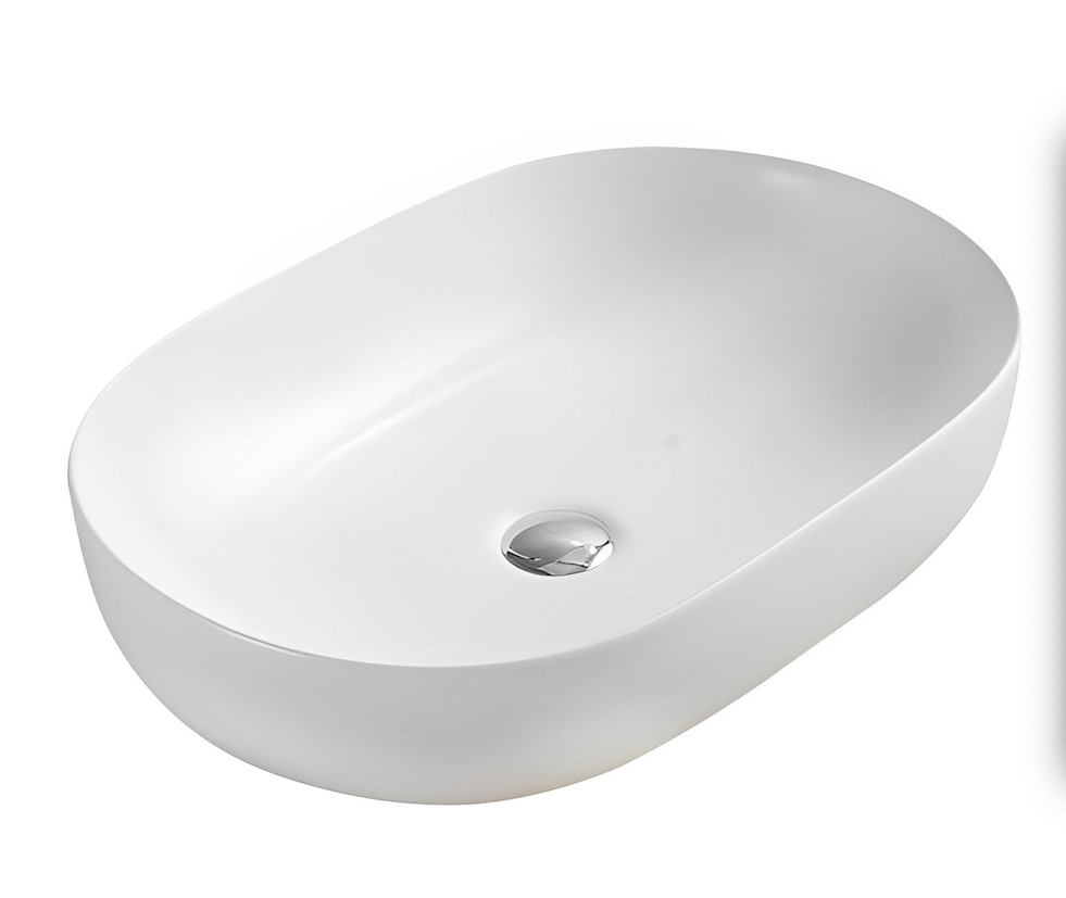 [55441] 490*350*140mm Matte White Ellips Fine Ceramic Above Counter Basins Non Overflow,32mm Waste
