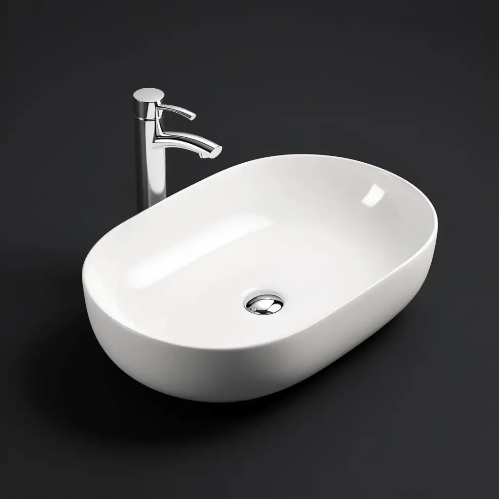 490*350*140mm Matte White Ellips Fine Ceramic Above Counter Basins Non Overflow,32mm Waste