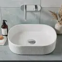 490x310x130mm Pill Fluted Gloss White Ceramic Art Basin Above Counter Basin