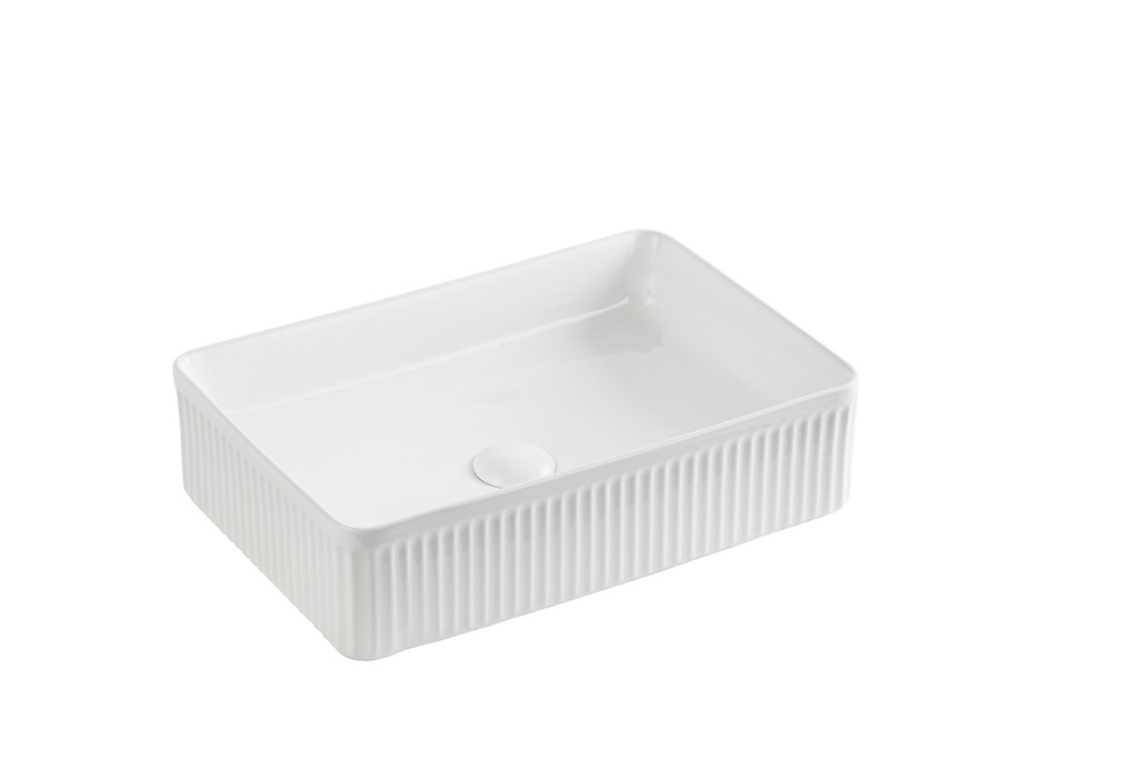 [55430] 500*340*130mm Matte White Crete Flueted Fine Ceramic Above Counter Basin No Overflow 32mm Waste