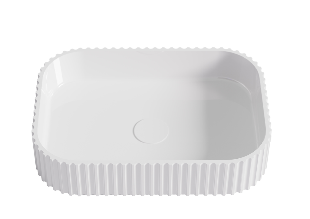 500*350*120mm Gloss White Japserfluted Solid Surface Above Counter Basin 32mm Waste