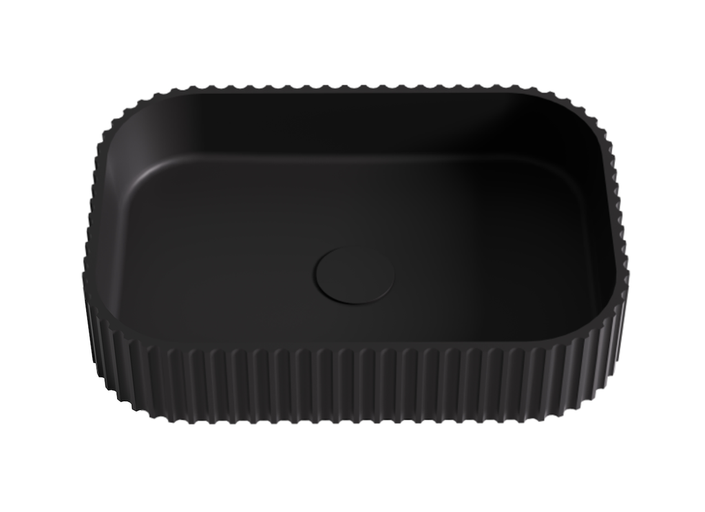 500*350*120mm Matt Black Japserfluted Solid Surface Above Counter Basin 32mm Waste