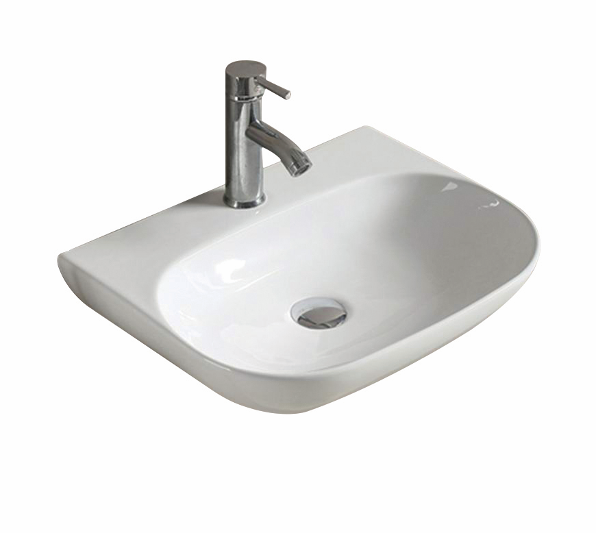 [55500] 500*385*120mm Gloss White Ellips Fine Ceramic Wall Hung Basin Tap Hole No Overflow,32mm Waste