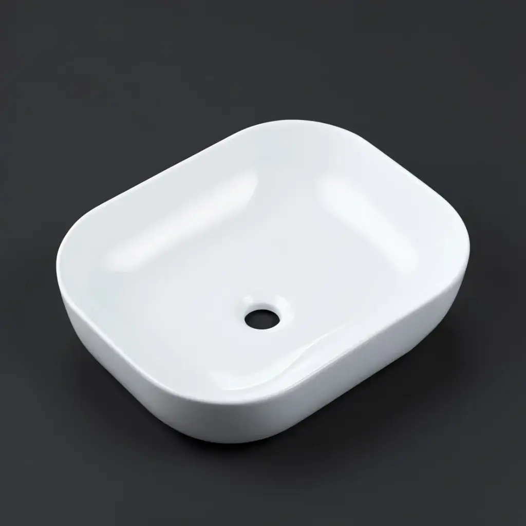 500*400*150mm Rectangle Gloss White Ceramic Above Counter Basin Non-overflow