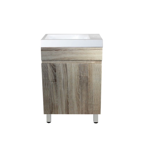 500L*520H*250Dmm Freestanding White Oak Vanity With Ceramic Top(Right Hand Side Bowl)