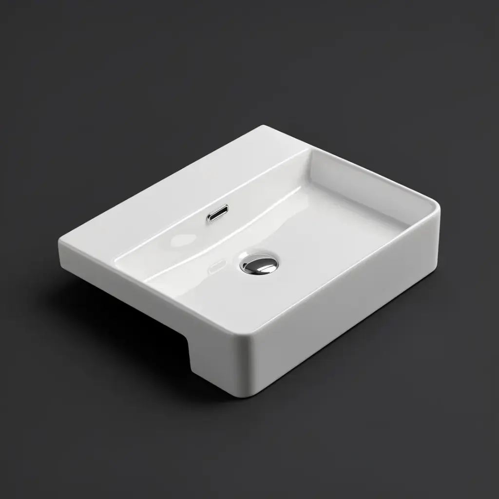 502*420*125mm Gloss White Kliff Fine Ceramic Semi Ress Basin Notap Hole Overflow,32mm Waste