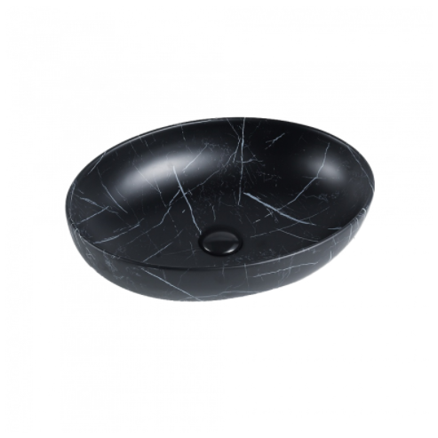 520*395*130mm Above Counter Basin Matte Black Marble Waste:32mm Non Overflow